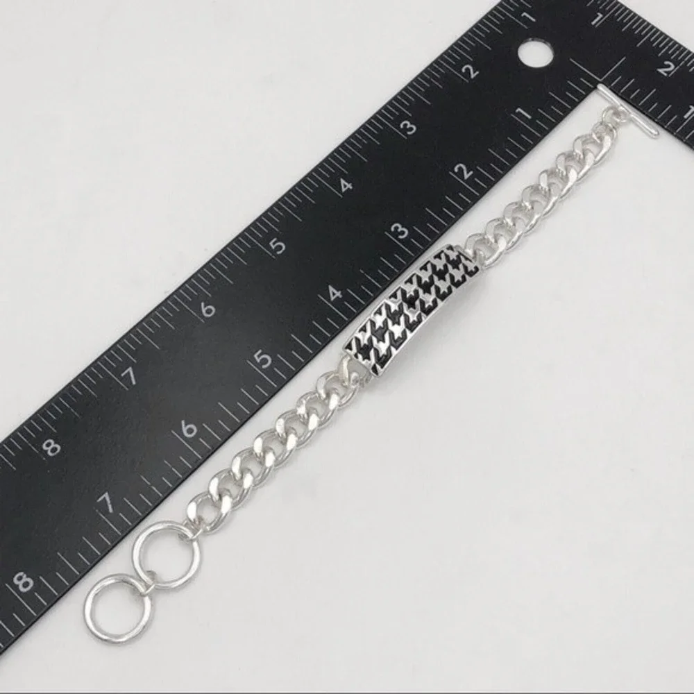 🌼 Houndstooth Bar Silver Chain Bracelet